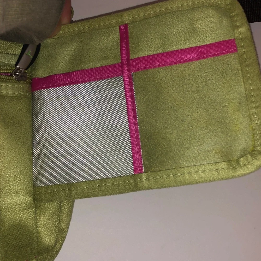 Travelon Lime Green Adjustable Strap Faux Suede Crossbody Travel Bag Size 9” H